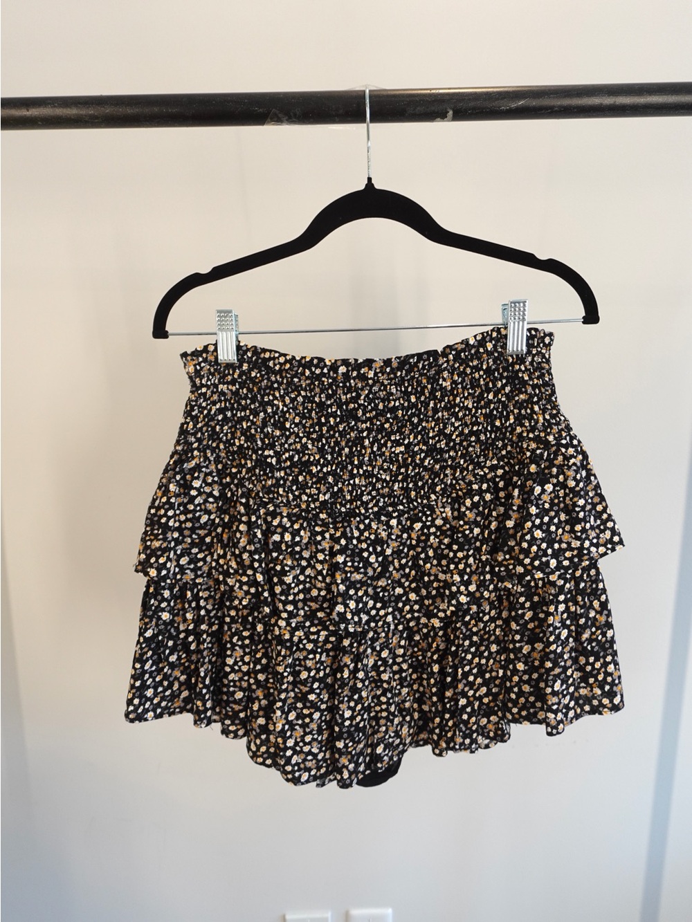 Black Floral Tiered Smocked Mini Skirt - Mustard Seed